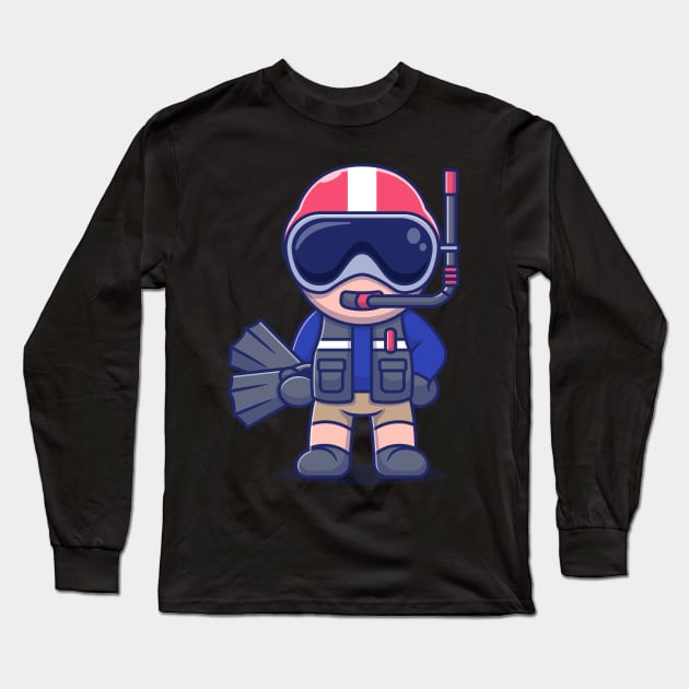 Rescue Swimmer Cartoon Fun Size Long Sleeve T-Shirt by aircrewsupplyco